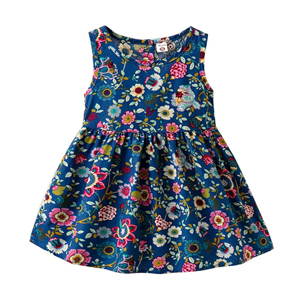 2T Navy Blue Floral Cotton Little Girl Dress